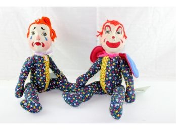 Two Cloth Clown Dolls And Angel Doll, Artist Doll Painted Base, Goose Winston, Arms And Legs Move 15 In