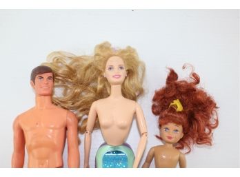 Lot Of 3, Mermaid Barbie, Talking Ken (doesn't Appear To Work), 8' Child