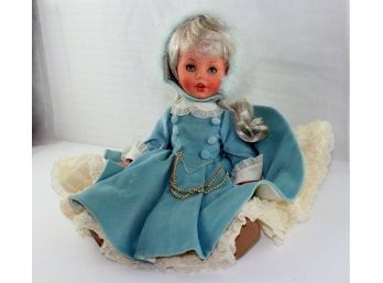 Furga Doll 14 In Wired Petticoat/Turquoise Coat, Stain On Underside Of Coat