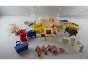 Box Of Dollhouse People And Furniture