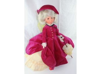 Italian Doll 1966, Red Velvet Dress With Hat, Made In Italy 18in, #649