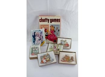 Lots Of 7 - One Box Of Note Cards, Five Boxes Red Farm Studio Cards, Chatty Game By Mattel