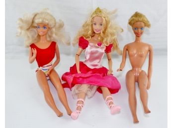 3 Barbies, No Clothes - Cut Hair 1966, Swimsuit 1966, Pink Gown 1999