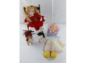 3 Misc Dolls, Doll In Rocker Is Royalton Collection