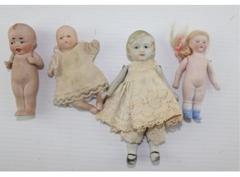 Lot Of 4 Bisque Dolls, 3-4 Inches And 1 - 6 Inches
