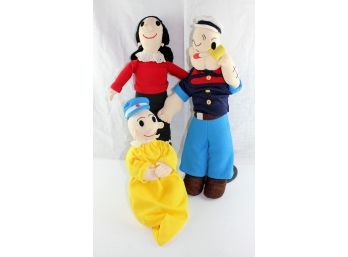Set Of 3, Large Stuffed Olive Oil, Popeye And Sweet Pea, Very Well Made