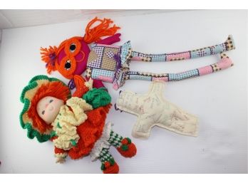 Lot Of 3 Soft Dolls, One With Crocheted Outfit