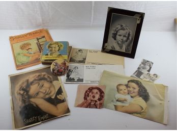 Shirley Temple Memorabilia, Framed Picture, Book, Postcards, Articles, Button