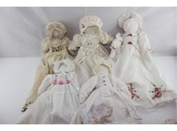 5 Faceless Pillowcase Dolls, Very Well-dressed, One Has Stain