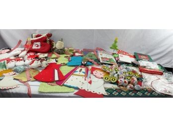 Christmas Miscellaneous Lot - New Rug, Candy Tins, Felt, Christmas Characters