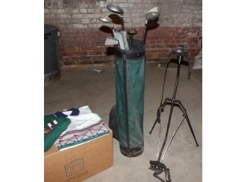 Green Golf Bag With A Few Clubs, 2 Shirts, XL Female, 2x Men's, 1 Golf Cart