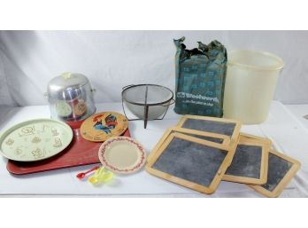 Lot Of Miscellaneous, 11 Chalkboards, Old Strainers, Kromes Ice Bucket