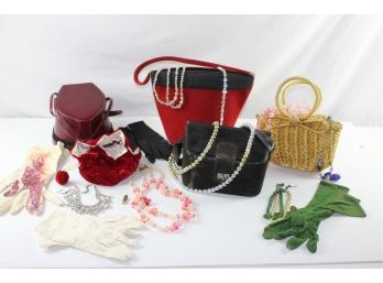 Large Lot Of Purses And Jewelry And Gloves