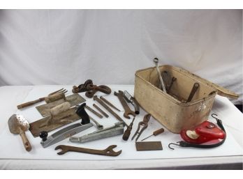 Tool Lot - Old Metal Bread Box, Full Of Tools Some Old Items, Trowels