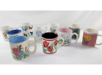 Lot Of 10 Flower Mugs,4 Are Flowers And Balloon