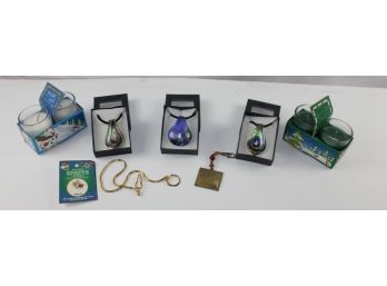 Lot Of Candles And Jewelry, 3 Venetian Art Glass Necklaces