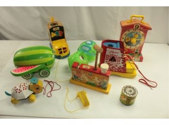 4 Vintage Fisher Price Toys, Play Skool Old Woman Lived In A Shoe, Plastic Pull Turtle