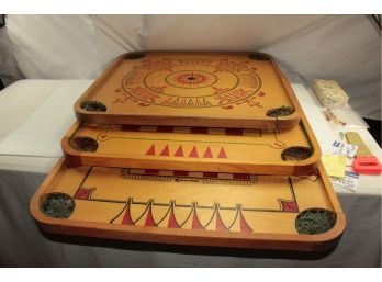 Lot Of 3 Carrom Boards, Different Games On Each Tableside, No Pieces
