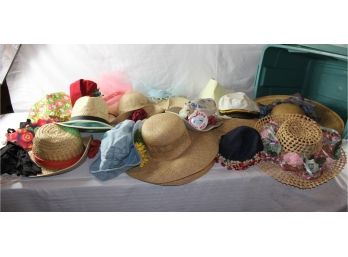 Tub Of Assorted Hats, Some Vintage, Vintage Gloves