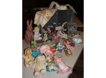 Gray Tote Of Easter Miscellaneous, Including A Few Vintage Easter Toys