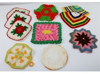 Lot Of Homemade Potholders And Doilies