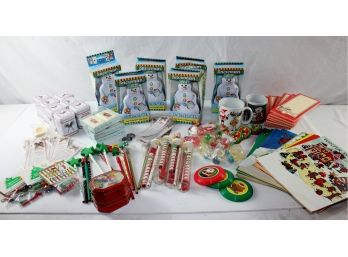 Lot Of Kids Christmas, Small Gift Items, Snowman With Cards, Candles
