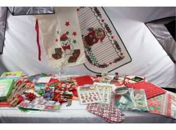 Christmas Miscellaneous Lot – New Rug, Old Puzzles, Sequin Stocking, Santa
