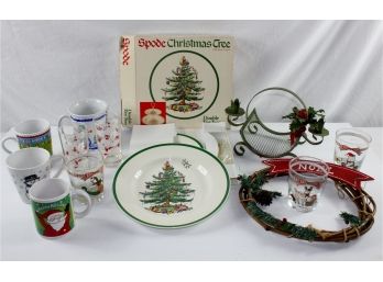 Miscellaneous Christmas Lot – Double Tiered Tray, Cups, Glasses