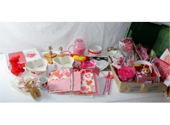 Tub Of Valentine Misc- Dishes, Cups, New Gift Items, Gift Bags