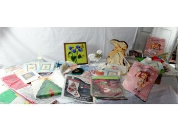 Lot Of Craft Miscellaneous In Tub, Several Needlepoint Kits