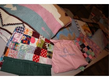 Large Lot Of Throws And Blankets, Some Knitted Some Quilted
