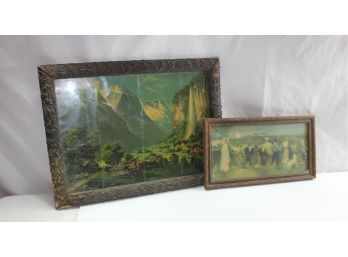 2 Vintage Frames With Prints, 23 X 17.5, 9.5 X 17 , This One Has Interesting Backing