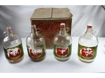 Vintage Coke- Four 1 Gallon Bottles With Box, Two Missing Lids