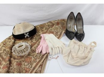 Vintage Miscellaneous, Black Heels, Gloves, Hat, 29 X 29 Tapestry