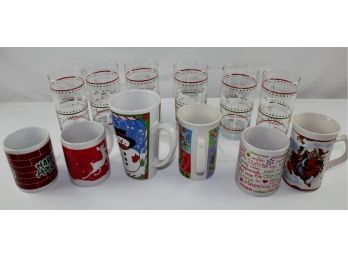 6 Piece Christmas Glassware Set, Assorted Mugs