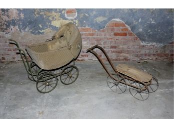 Two Vintage Strollers, Smallest Has Missing Carrier And Has One Wheel Unattached