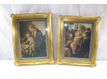 2 Gold Framed Mary And Jesus Pictures, One Glass Is Broken, 20.5 X 16 And 19 X 16