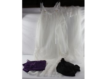 4 Piece Lingerie Set, Knee Length Black Gown, Large Long White Set, Short Purple Size Medium