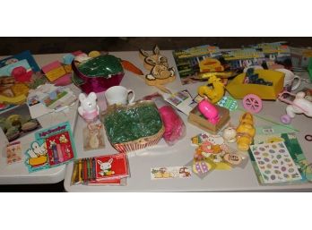 Box Full Of Easter Goodies, 2 Vintage Pull Toys