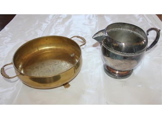 Silver Plate Pitcher And Copper Container, Discolored