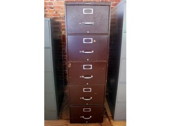 5 Drawer Brown Metal File Cabinet, 58.5 In Tall, Very Sturdy,  Scratches, Steelcase Brand