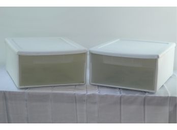 2 White Storage Totes – Stackable