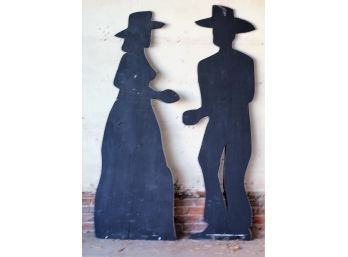 Black Plywood Silhouettes, Man And Woman 6 Foot Tall