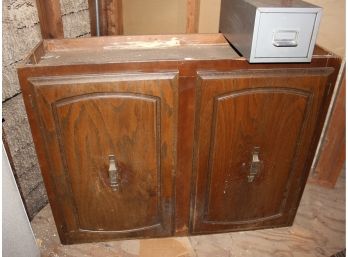 2 Pieces – Old Two-door Cabinet, Kinda Rough, Needs Top, 39 In Wide 30 In Tall 12 In Deep, 1 Drawer Card File