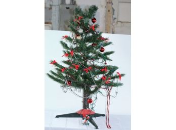 Green Artificial Christmas Tree, 3.5 Foot Tall With Ornaments