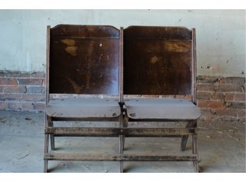 2 Wood Theater Chairs Antique #2