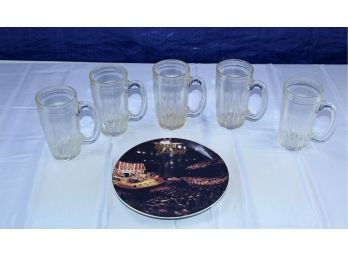 Set Of 5 Beer Mugs, Grand Ole Opry Plate