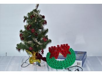 Lighted Christmas Tree 2 Foot And Lighted Wreath