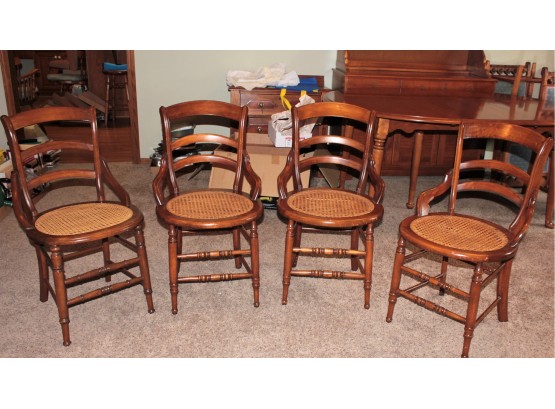 4 Wooden Chairs, Cane Seats, 1 Has Tear In Webbing