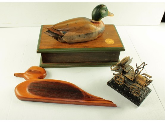 National Gun Classic Ducks Unlimited Lid Box With Duck Carvings, Wall Decor-carved Duck, Metal Car Sculpture